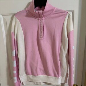 VS PINK Quarter Zip Sweatshirt S Pastel Pink White Color Block Soft Girl Preppy
